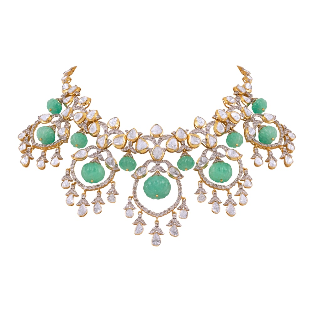 Fusion Polki Necklace with Emerald Melons